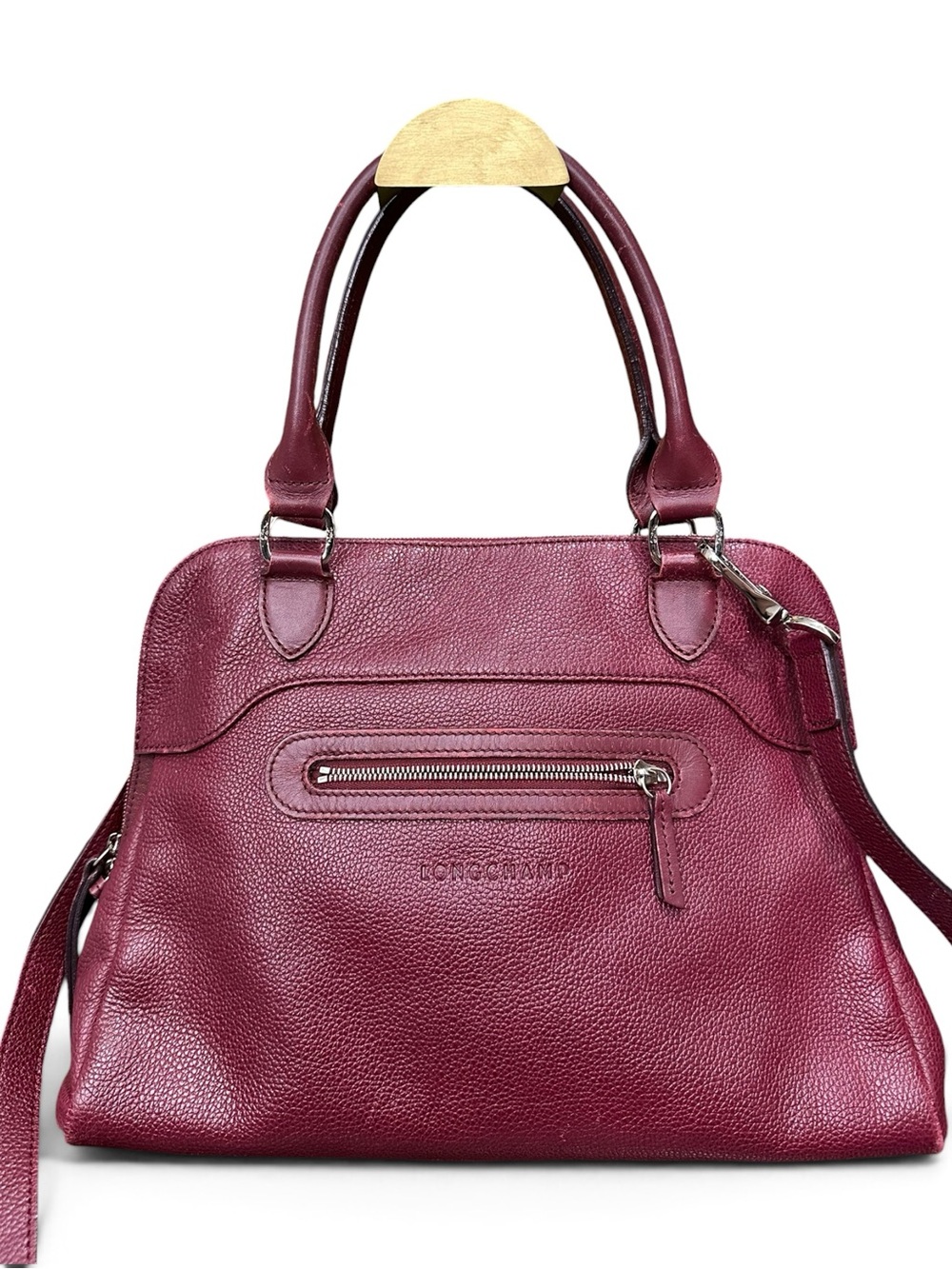 Longchamp Burgundy Leather Satchel Crossbody Bag